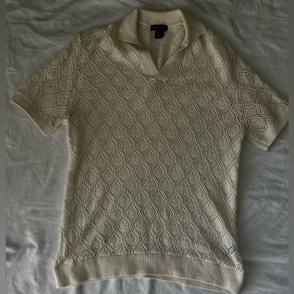 Men's Knit Short-Sleeve V-Neck Sweater in Cream
